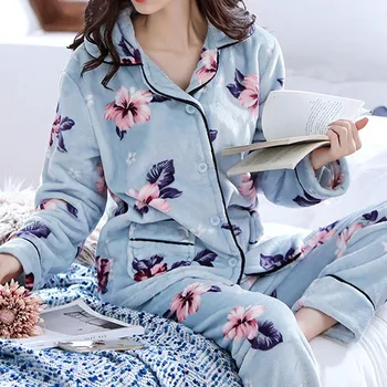 

2020 Winter Pajamas Set Women Sleepwear Warm Flannel Long Sleeves Pajamas Cute Animal Homewear Thick Home Suit Pijamas Girl