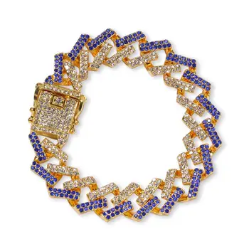 

Hip hop Mens Bracelet Full Iced Out Rhinestones 15mm Prong Cuban Link Blue/black Alloy Mens Women Fashion Bracelets Jewelry