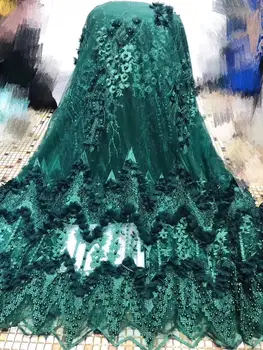 

2020 Hot sell new Emerald green Nigerian French beaded Lace Fabric 3D Flower African Bridal Net Lace High Quality Royal Blue