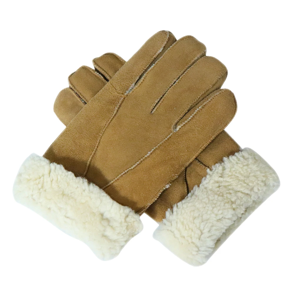 Fashion Winter Gloves Men's Leather Mitten Men's Winter Sheepskin Leather Fur Gloves Genuine For Warm Gloves Leather Gloves