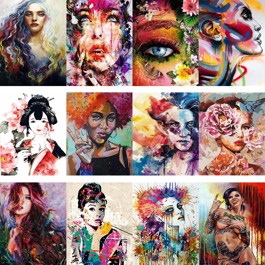 

AMTMBS Frame DIY Painting By Numbers Female Modern Wall Art Picture By Number Acrylic Canvas By Numbers For Home Decor Diy Art