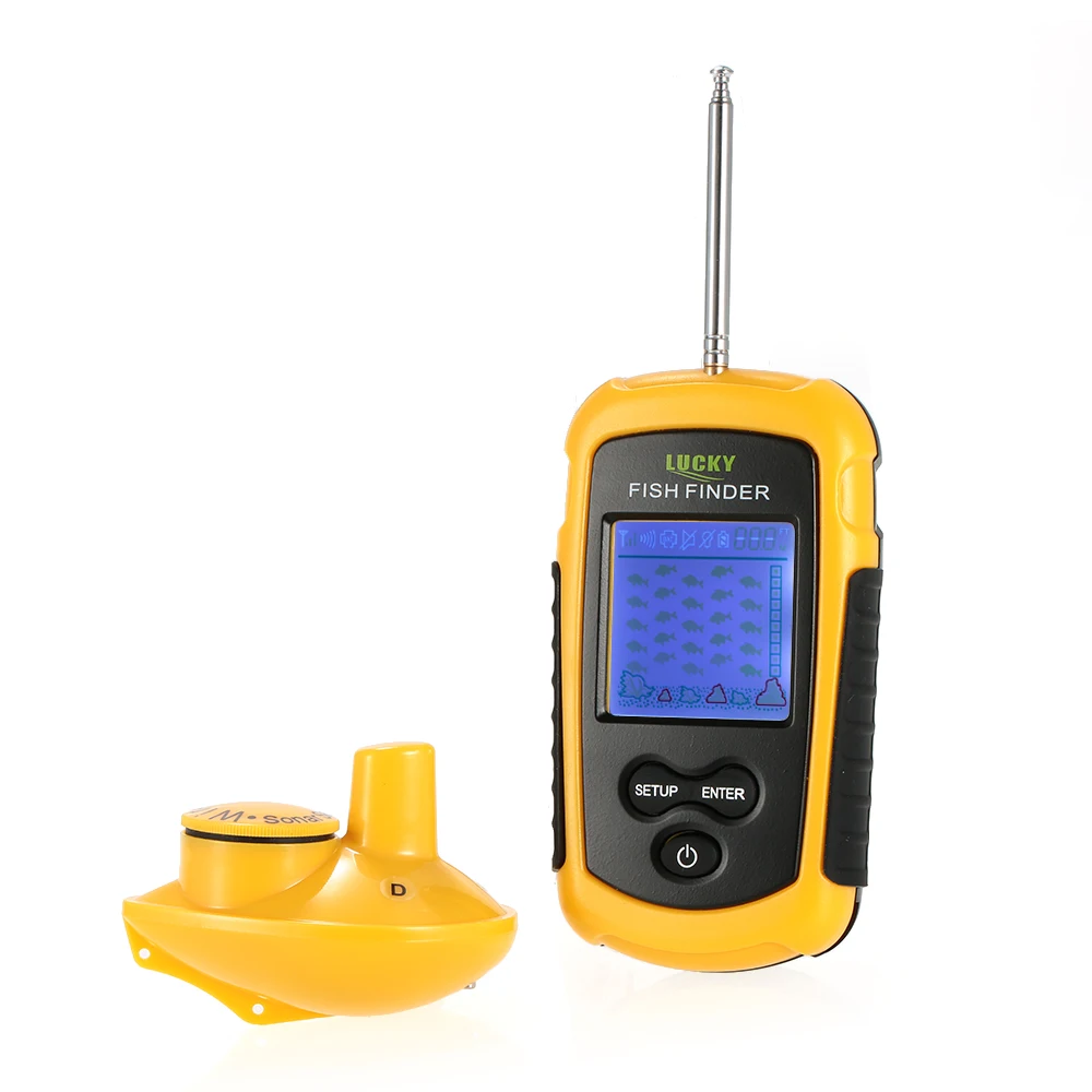 

LUCKY FFW1108-1 Wireless Fish Finder LCD Display Sonar Sensor Transducer Depth Sounder Alarm Fish 40M/120FT Detector Neck Strap