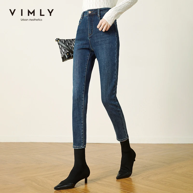 Зимние женские теплые джинсы Vimly 2020 модные новые повседневные джинсовые брюки