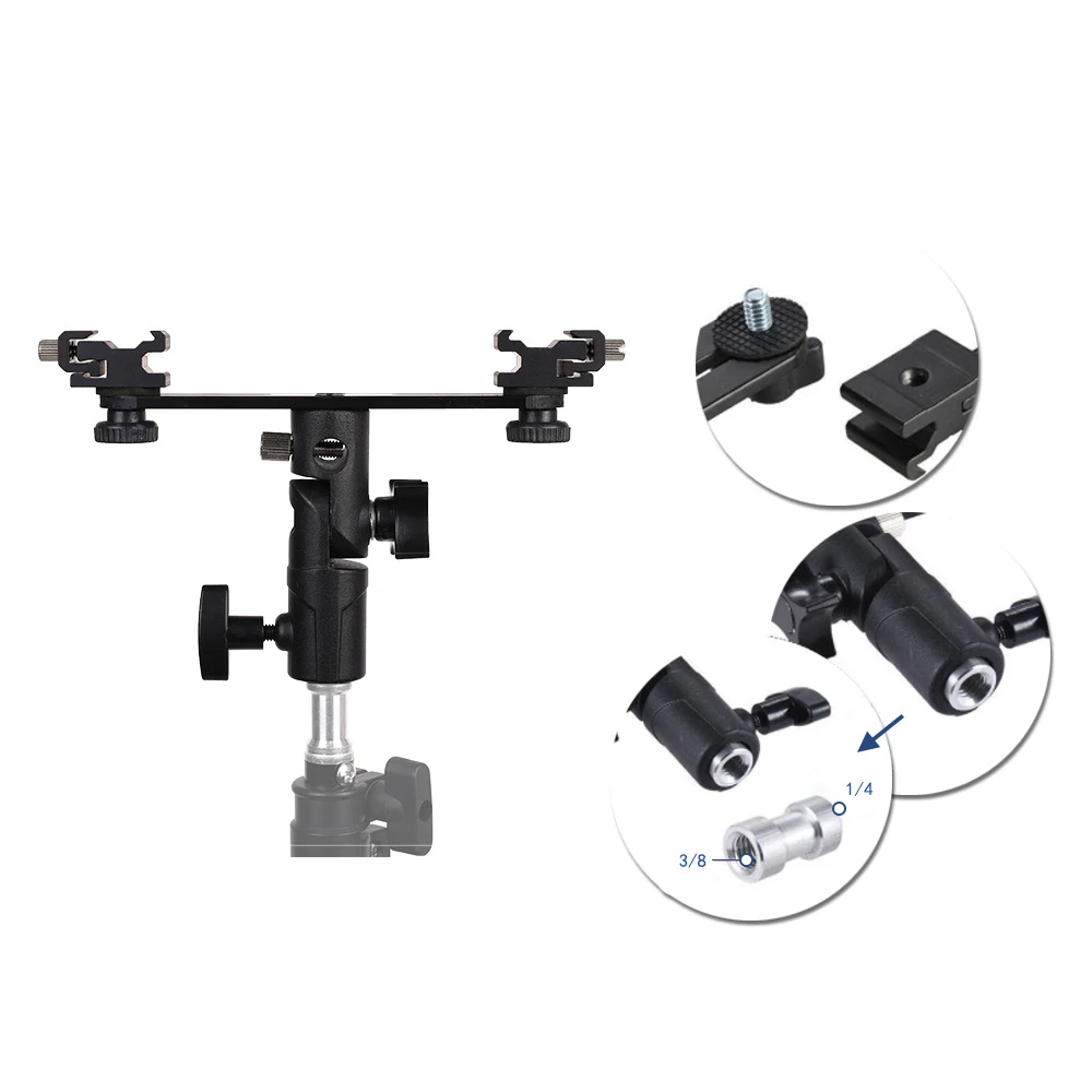 2 Hot Shoe Mounts Camera Flash Bracket Umbrella Holder Stand For Canon Nikon Sony Speedlite Monitor Microphone Monitor Camcorder