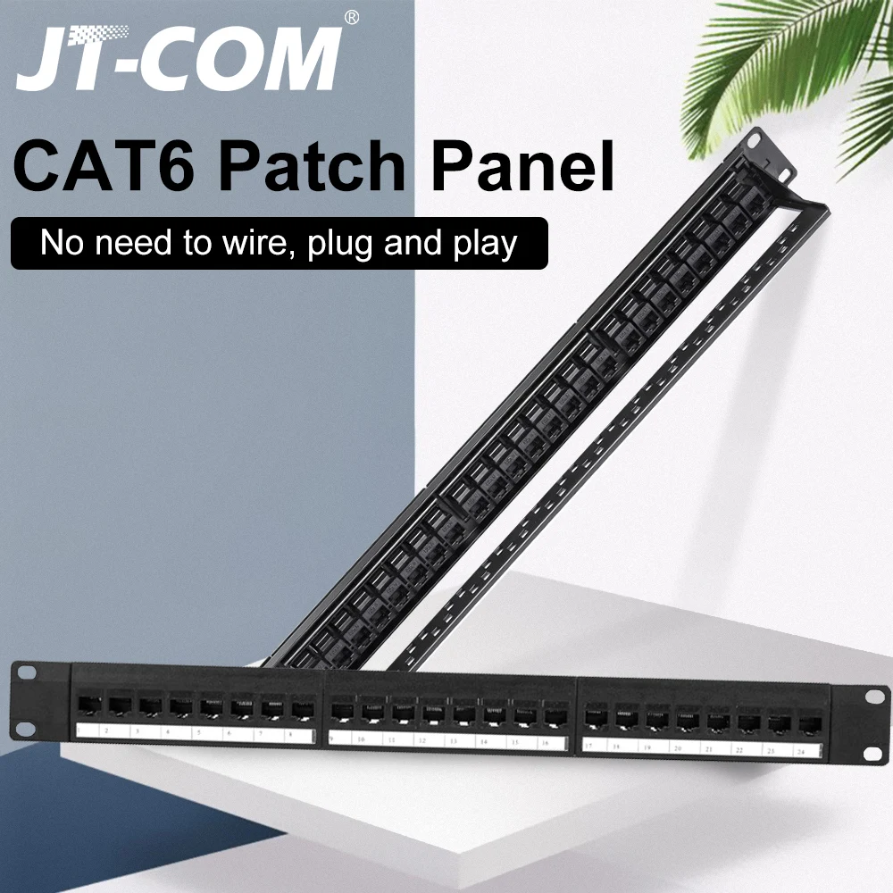 

24 Port CAT6 Patch Panel RJ45 Network Cable Adapter Keystone Jack Modular Distribution Frame 19inch 1U Cabinet Rack