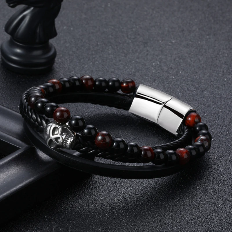Men Gothic Skull Stainless Steel Bracelet Punk Rock