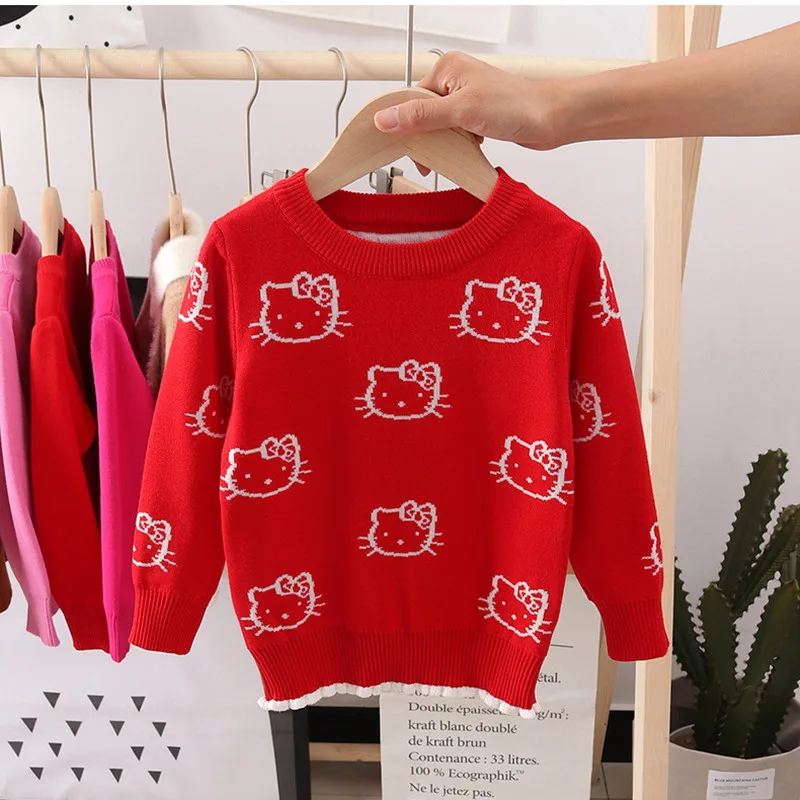 Hello kitty/Детские свитера для девочек; сезон осень-зима; детская одежда; свитер для мальчиков; пуловер с длинными рукавами и круглым вырезом; детская блузка
