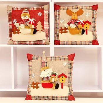 

3d Christmas Pillow Luxury Classic Plaid Santa Snowman Elk Red Pillows Christmas Decoration Give Home Square Cushion Body Pillow