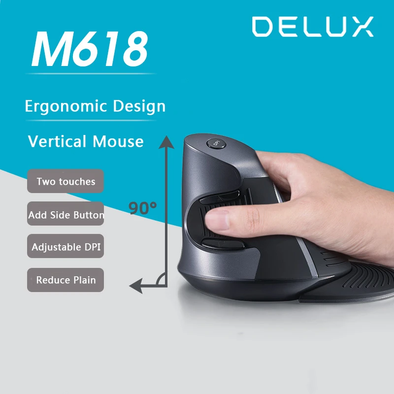 Вертикальная мышь Delux M618 эргономичная Беспроводной Мышь 800/1200/1600 Точек на дюйм