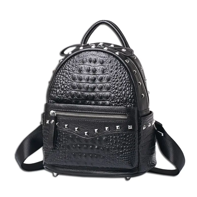 

Women Genuine Leather Rivets Rucksack Backpack School Bag Casual College Daypack for Teenager Girls