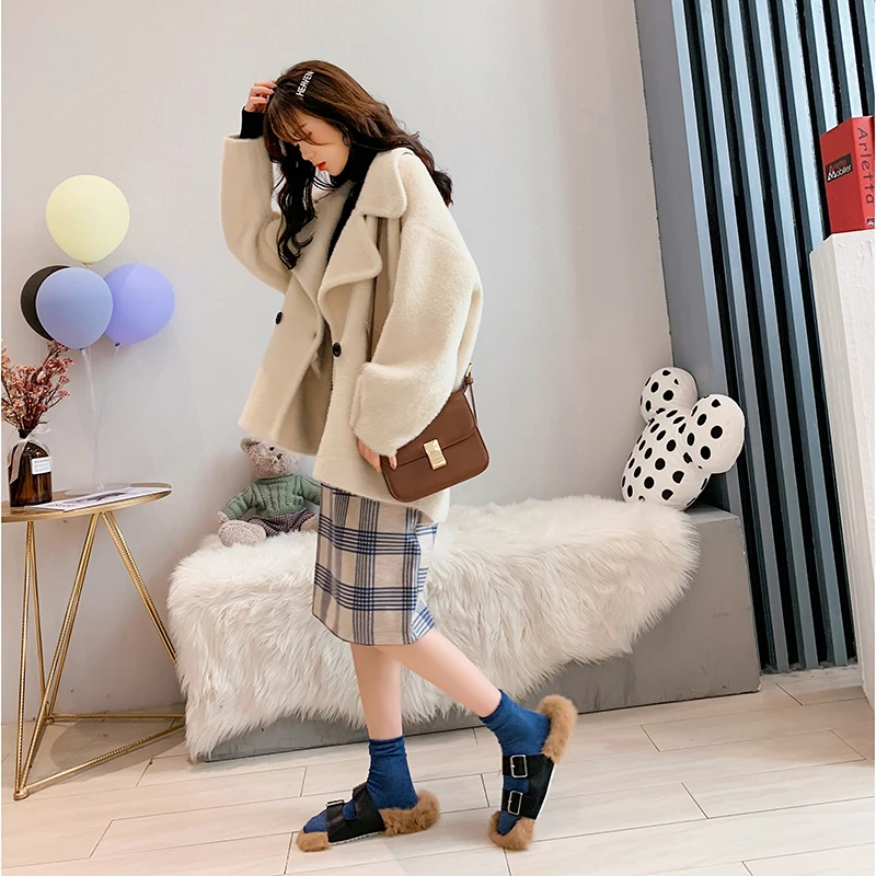 Imitation Mink Cashmere Knit Coat Short Jacket New Autumn Loose Coat Female Outerwear Fashion Sweater Coat AN367