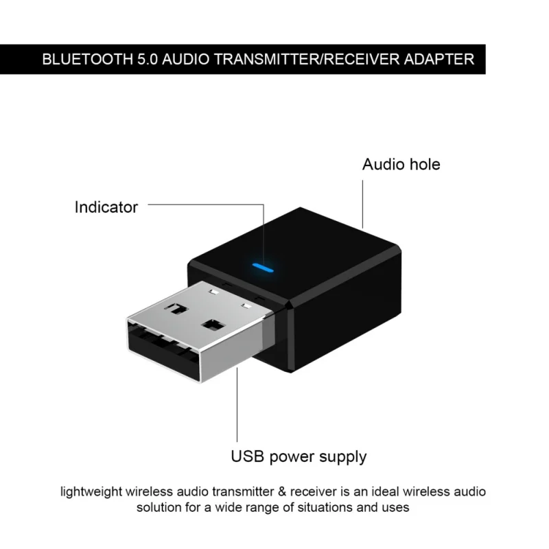 Bluetooth 5,0 приемник передатчик USB аудио 3,5 мм, AUX, разъем USB Plug And Play Беспроводной адаптер Аксессуары