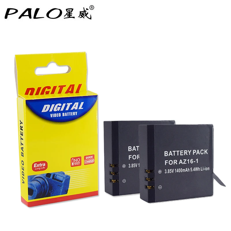Palo 2 шт XiaoYI 4K аккумулятор AZ16-1 для экшн-камеры Xiaoyi 1400mAh 3,85 V аккумуляторная батарея
