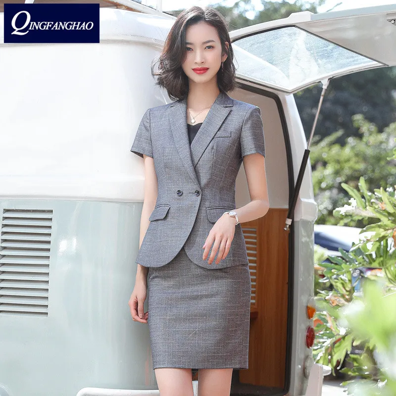 

2020 spring and summer skirt suit OL classic short-sleeved professional women's blazer interview sales formal wear work suit