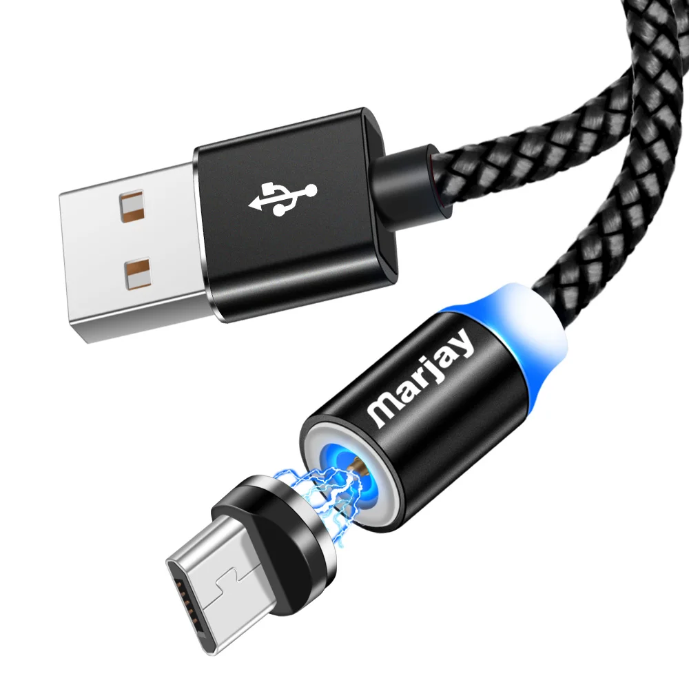 Black for Micro USB Marjay Магнитный Micro USB кабель для huawei Xiaomi Redmi Быстрая зарядка type C кабель для samsung магнитное зарядное устройство USB шнур для iPhone - Цвет: Black for Micro USB