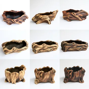 

Idyllic Imitation Tree Head Cement Small Succulent Flower Pot Set Stoneware Plant Potted Office Decoration Green Plants