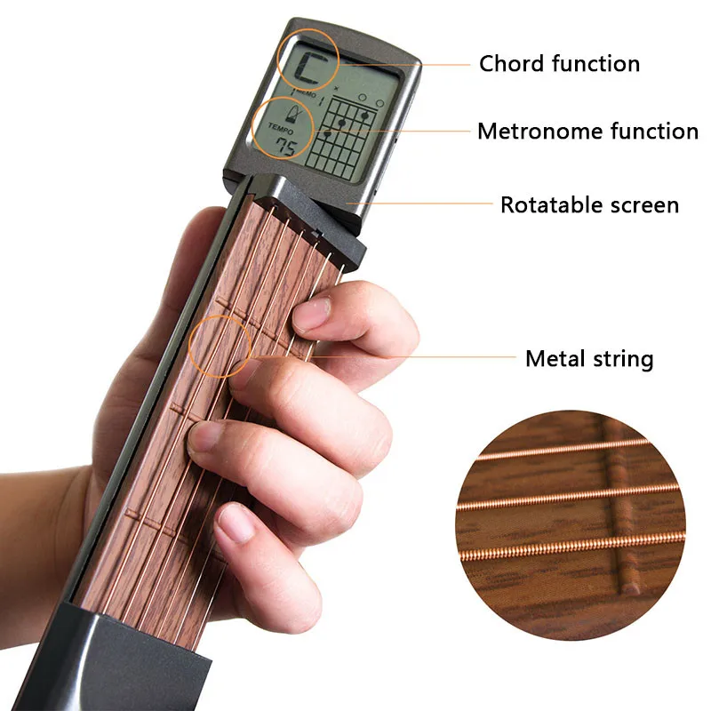

Pocket Guitar Chord Trainer Beginner Practice Tool/Portable with a Rotatable Chords Chart Screen