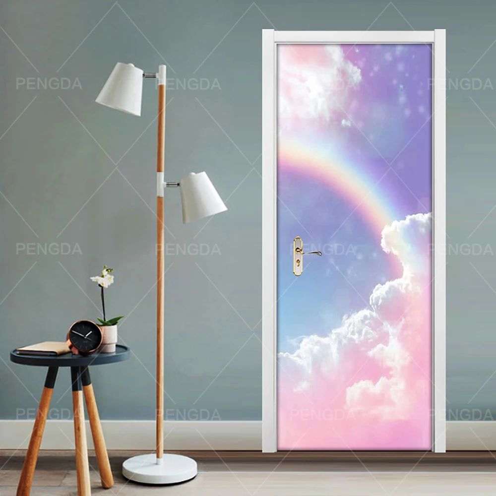 Самоклеющиеся DIY ремонт Фреска Радуга облако дверь стикер водонепроницаемый печать искусство фотографии домашний декор ремонт спальни