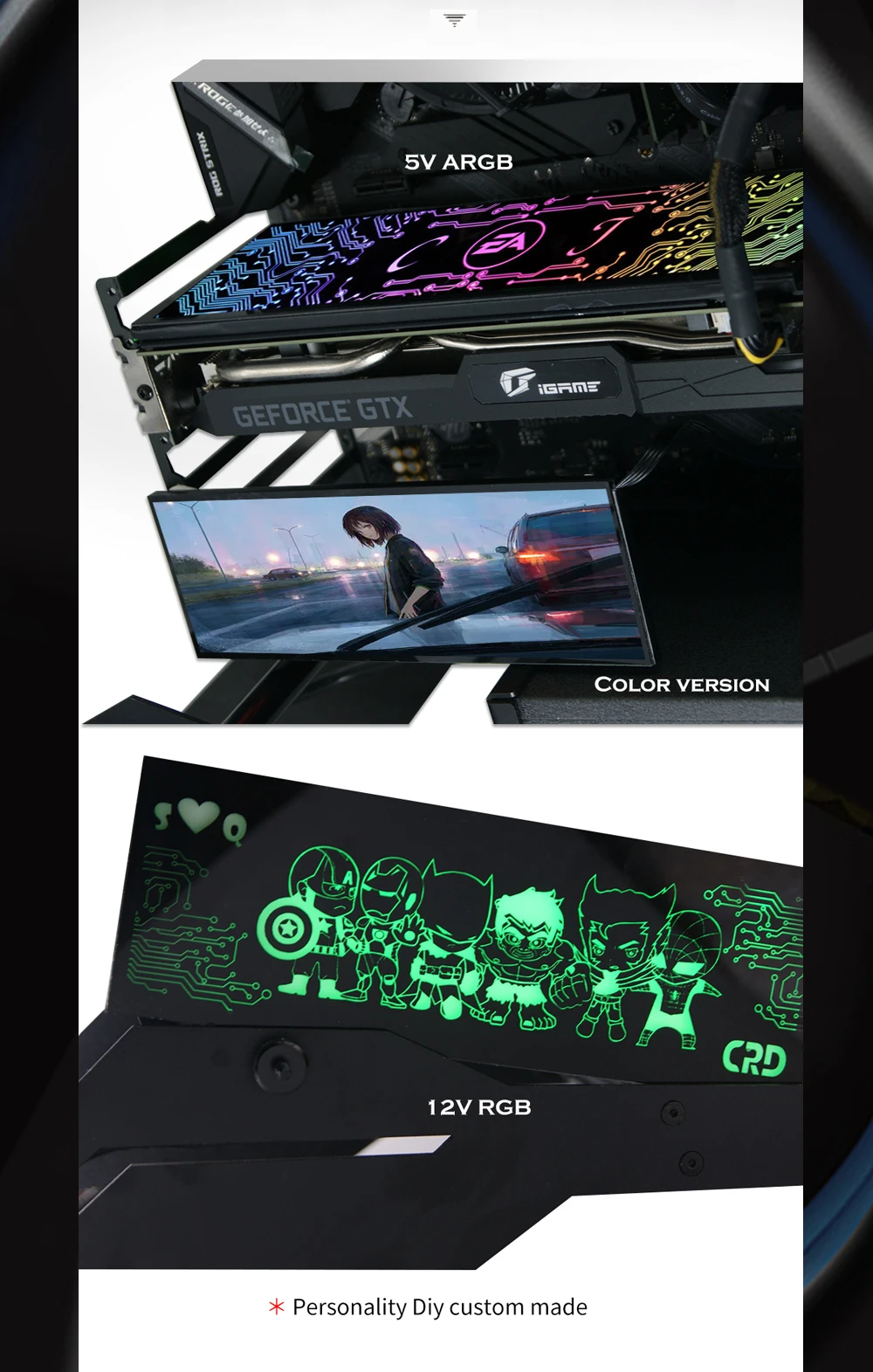 panneau latéral personnalisé de cas de pc gpu backplane rvb faith light ahatchstreamer backplate pour le carte