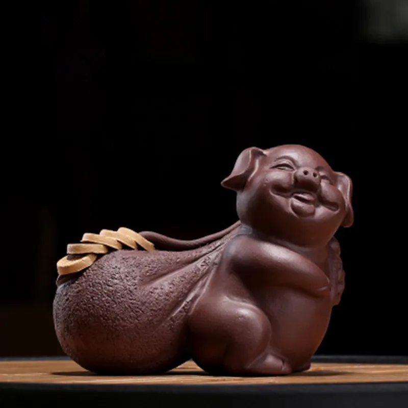 

Chinese Purple Clay Kung Fu Mascot Pig Tea Pet YiXing ZiSha Handmade Tea Tray Tea Pets Animal Figurine Craft Gift High Quality