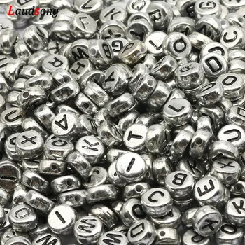 

Wholesale Silver Color Mixed Letter Acrylic Beads Round Flat Alphabet Beads For Jewelry Making Handmade Diy Bracelet Necklace