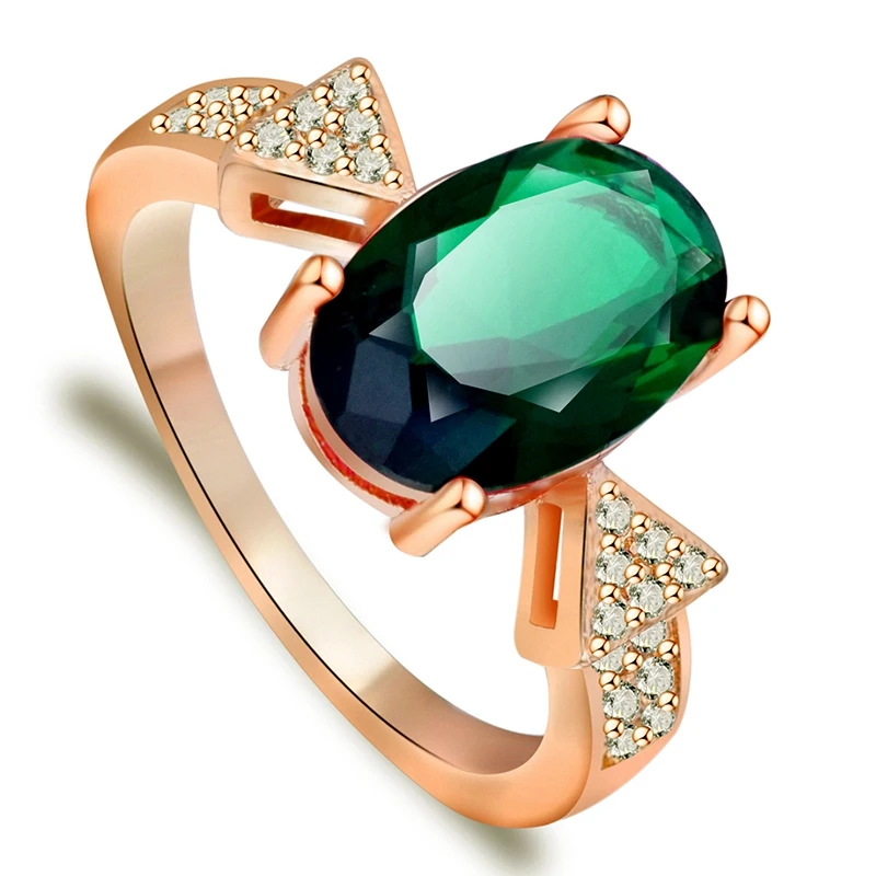 Женское Обручальное кольцо с зеленым фианитом и розовым золотом|rings for women|ring