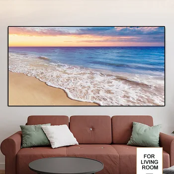 

Red Sunset Seaside Sea Wave Scenery Oil Painting on Canvas Posters and Prints Cuadros Wall Art Pictures For Living Room