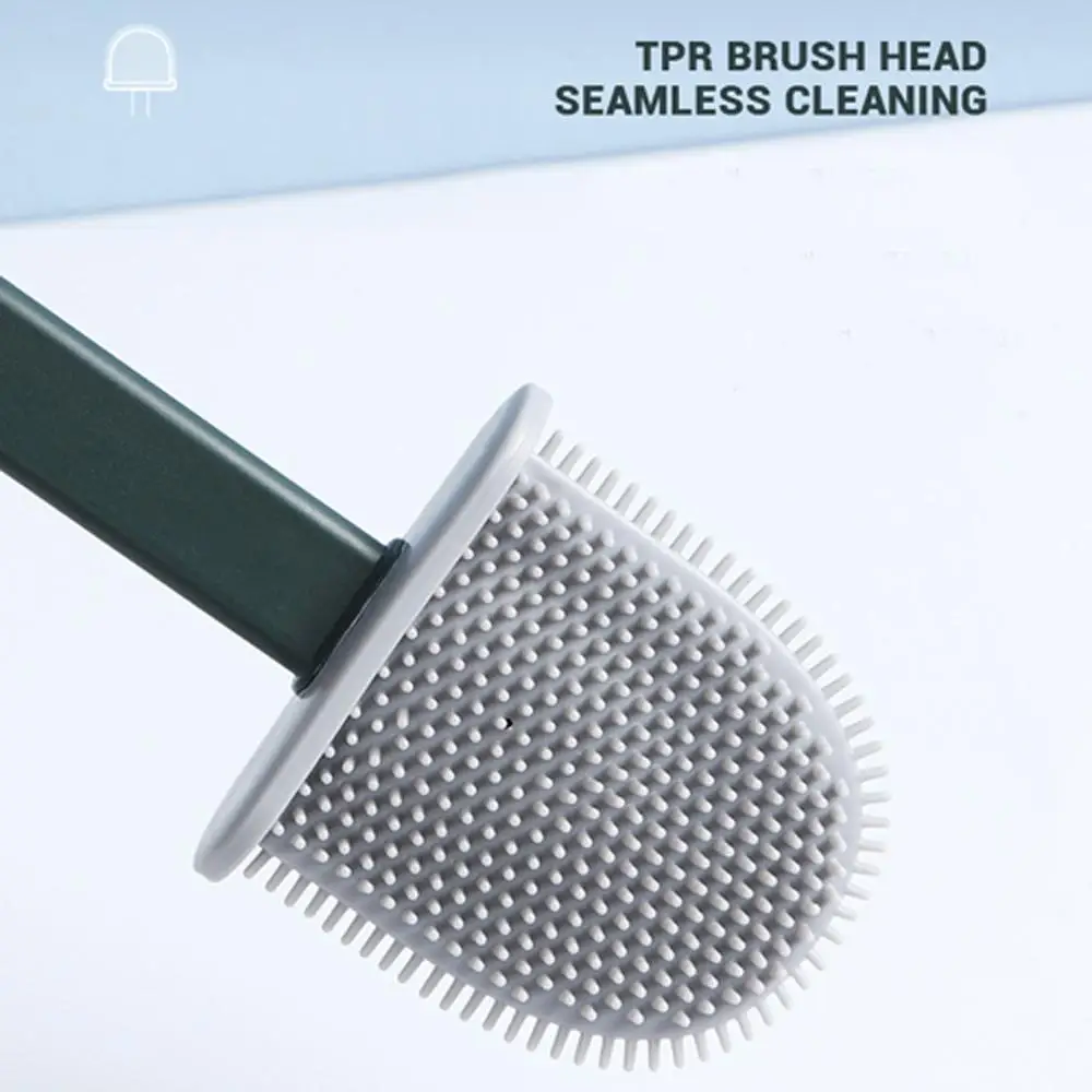 Bathroom Accessories Set Silicone Wc Toilet Brush Wall Mounted Flat Head Flexible Soft Bristles With Quick Drying Holder