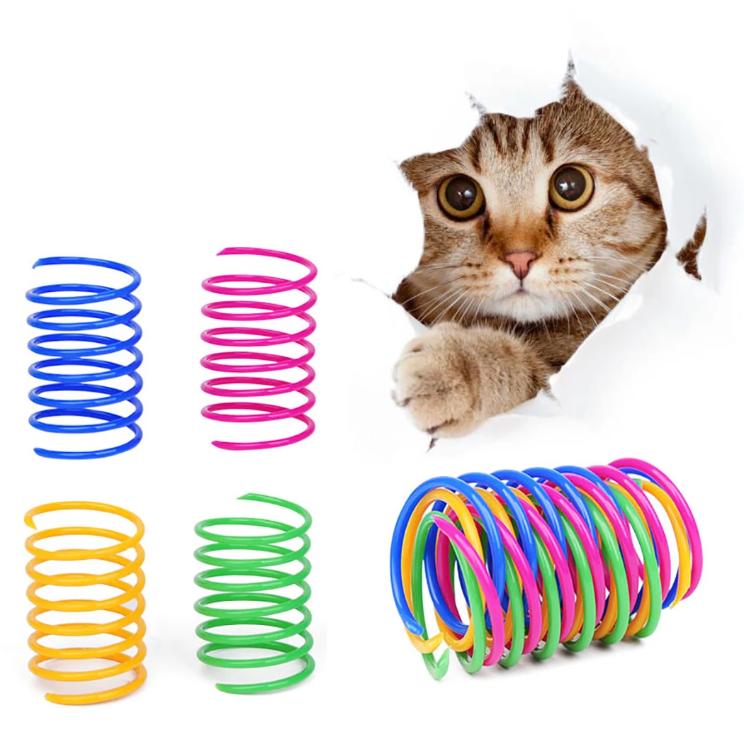 20Pcs Cat Spring Toy Plastic Colorful Coil Spiral Springs Pet Action Wide Durable Interactive Toy Flexible Cat Coil Toy Pet Tool