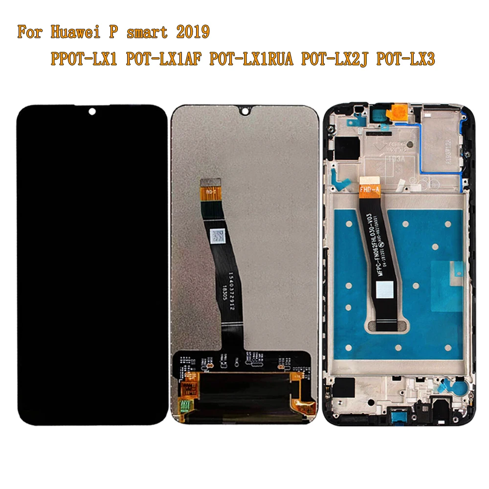 

New LCD Display Sensor For Huawei P smart 2019 POT-LX1 POT-LX1AF POT-LX2J POT-LX3 Assembly Monitor Display Touch Screen Frame