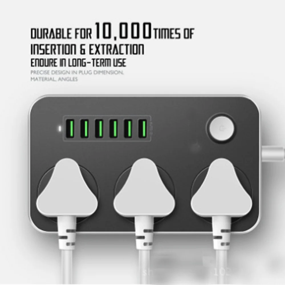Сетевой удлинитель с защитой от перенапряжения 3 розетки USB портами для зарядки