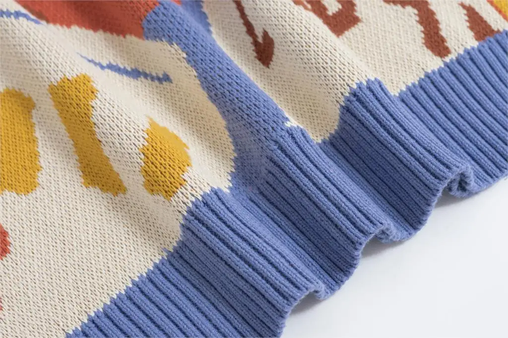 Winter Preppy Style Childlike Jacquard Pullover Knit Sweater Women's Loose Autumn New Fashion O-neck Warm Thick Sweater
