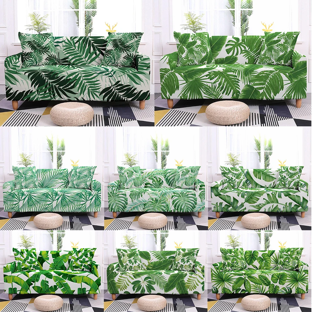 

1/2/3/4 Seaters Stretch Slipcover Tropical Leaf Pattern Sofa Cover for Home Living Room Single Love Seat Sofa Protection Cover