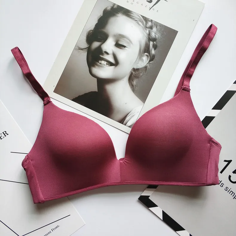 Женский тонкий дышащий бюстгальтер бесшовное нижнее белье без косточек женский однотонный спортивный бюстгальтер для сна - Цвет: Wine
