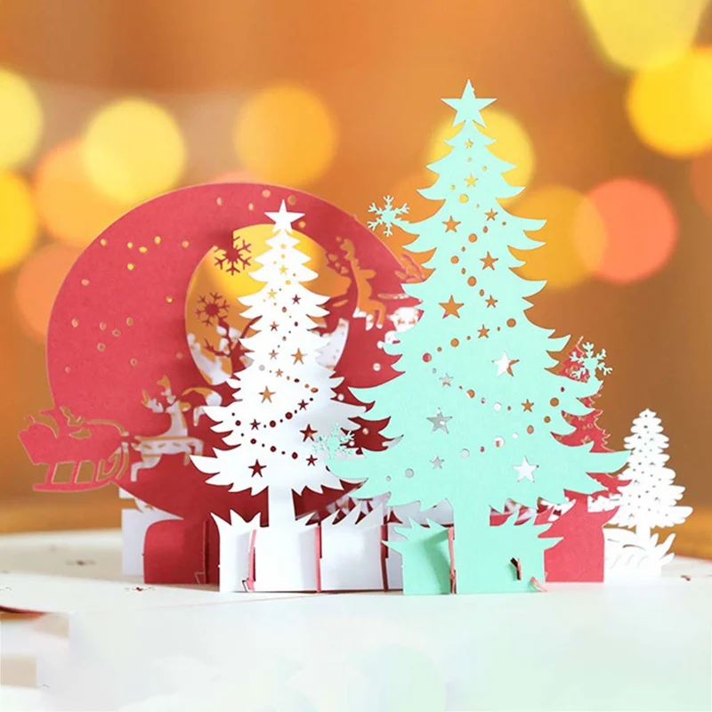 3D Pop Up Greeting Cards Xmas Wedding Birthday Christmas Postcard Xmas Gift Invitation Card