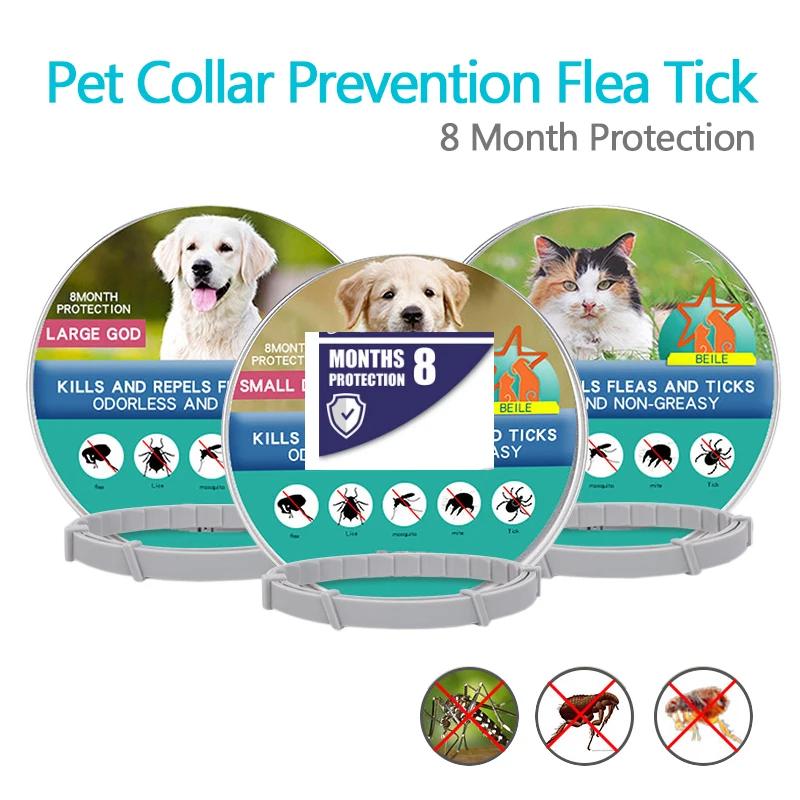 

Pet Collars Dog Cat Collar Flea Tick Mosquitoes Prevention Collar Anti Outdoor 8 Months Long-term Protective Dogs Cats Supplies