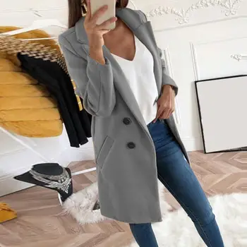 

2019 Fashion Plus Size Women Woolen Coat Autumn Casual Jacket Female Office Lady Solid Long Style Turn-down Collar Coat