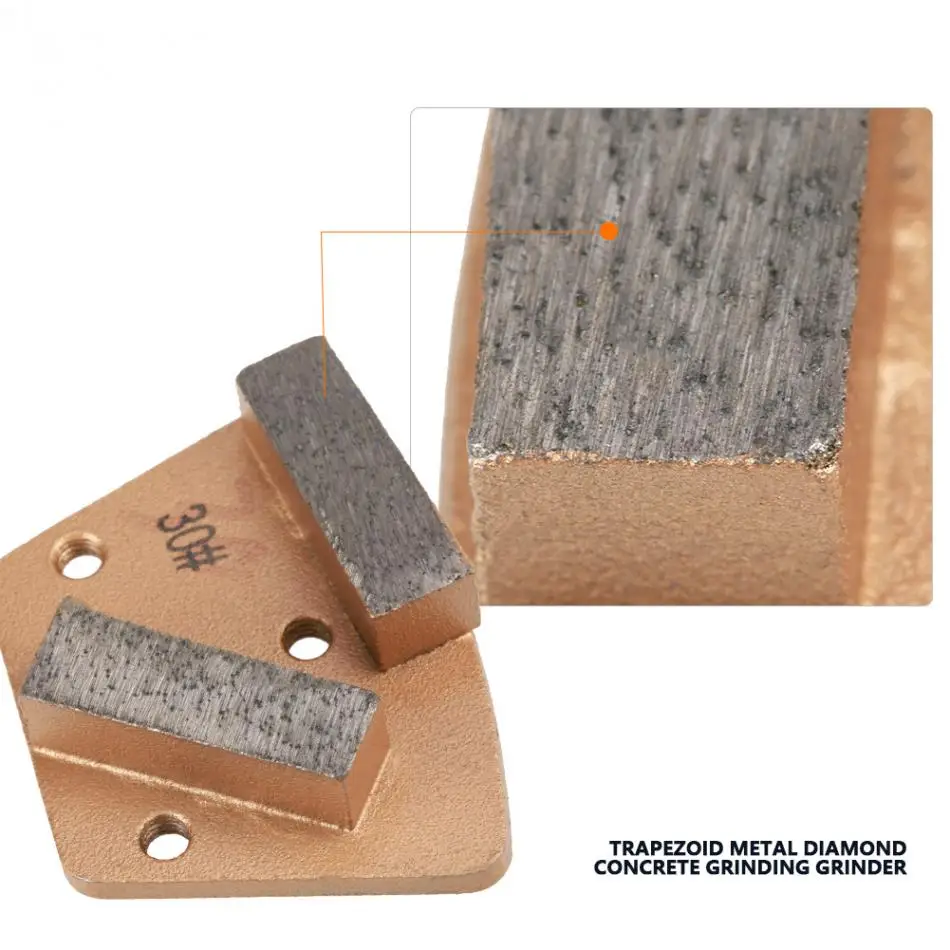 3 Holes 2 Straight Teeth Trapezoid Diamond Concrete Grinding Disc Pad for Grinder Grit 30