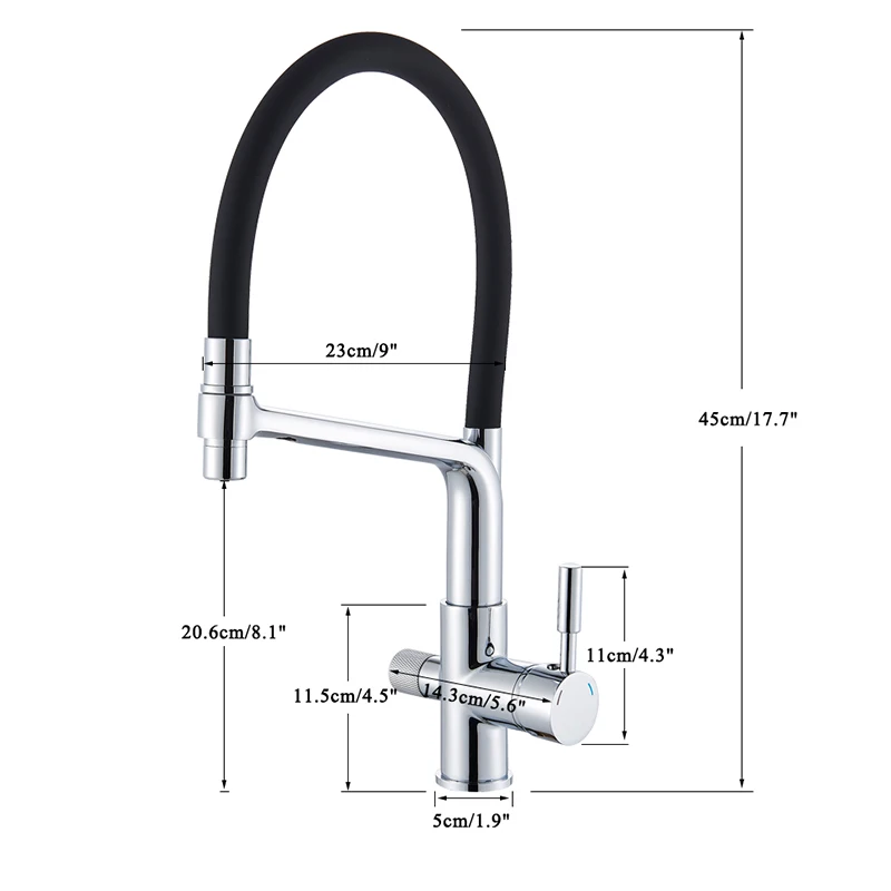 ChromeKitchen Faucet  Rotatable  Deck Mounted Ceramic Valve Hot and Cold Mixer Tap  Stainless Steel Black  Rotate at Any Angle,