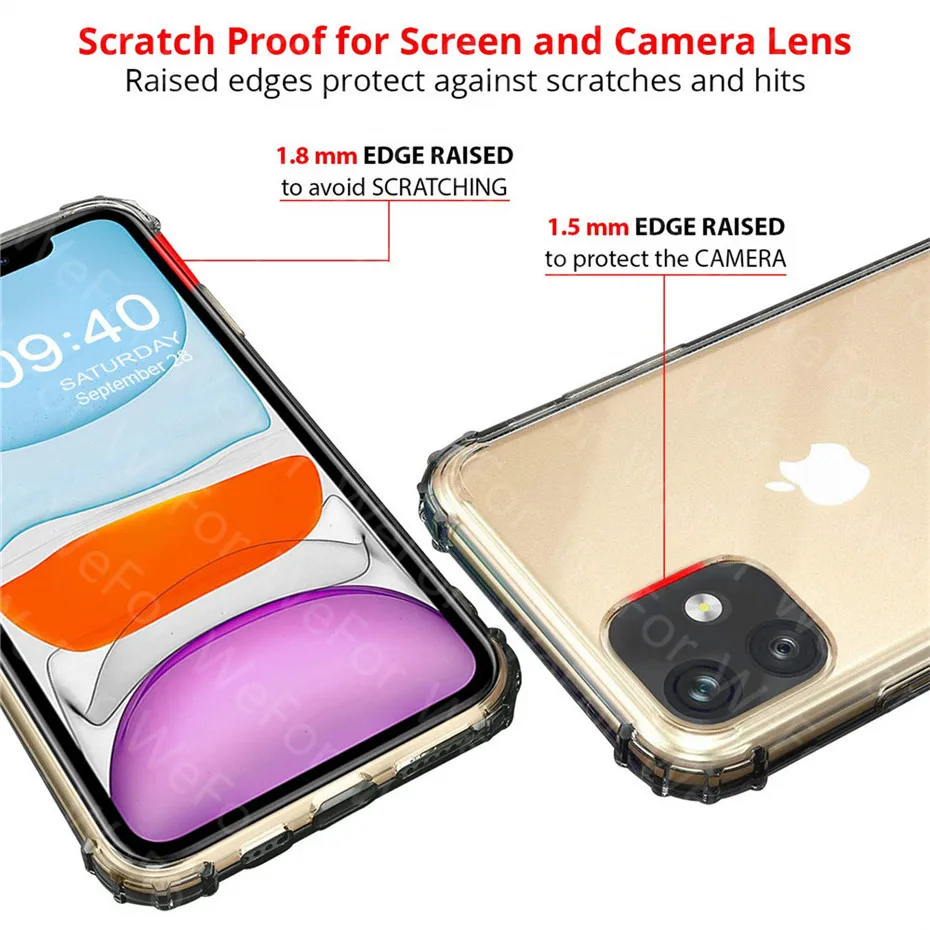 Прозрачный ударопрочный ТПУ чехол для телефона iPhone 12 11 Pro XS Max SE 2 XR X 8 7 6 6S Plus ультра