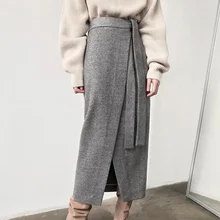 Юбка с запахом цвета хаки, Женская замшевая длинная юбка на осень и зиму, повседневная женская миди-юбка с высокой талией, Офисная женская элегантная