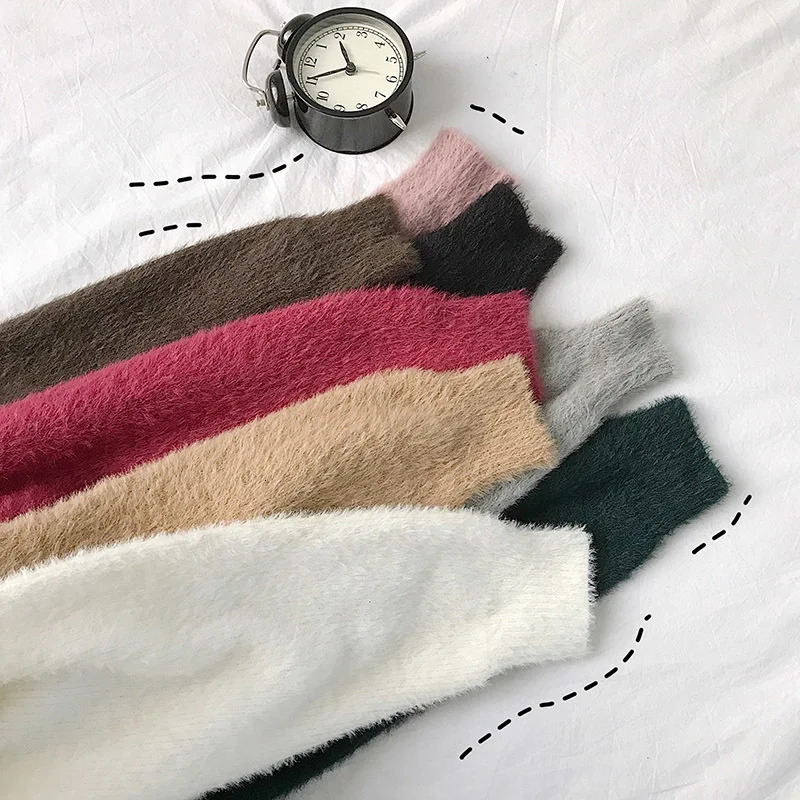 Winter Plush Sweater Men's Warm Fashion Solid Color Casual Knit Sweater Man Sweter Clothes Wild Loose Long-sleeved Pullover Men
