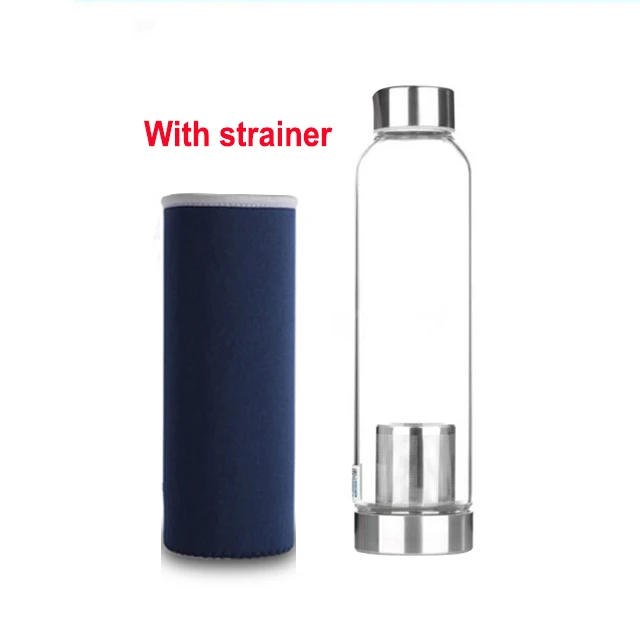 Blue with Strainer UPORS стеклянная бутылка для воды 280 мл/360 мл/550 мл Спортивная бутылка с крышкой из нержавеющей стали и защитной сумкой BPA бутылка для напитков для путешествий - Цвет: Blue with Strainer