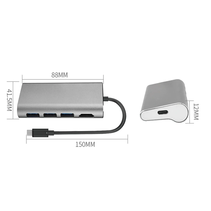 Тип-C хаб 3,0 концентратор(3-Порты и разъёмы Usb3.0)+ Hdmi 4K+ зарядка Pd