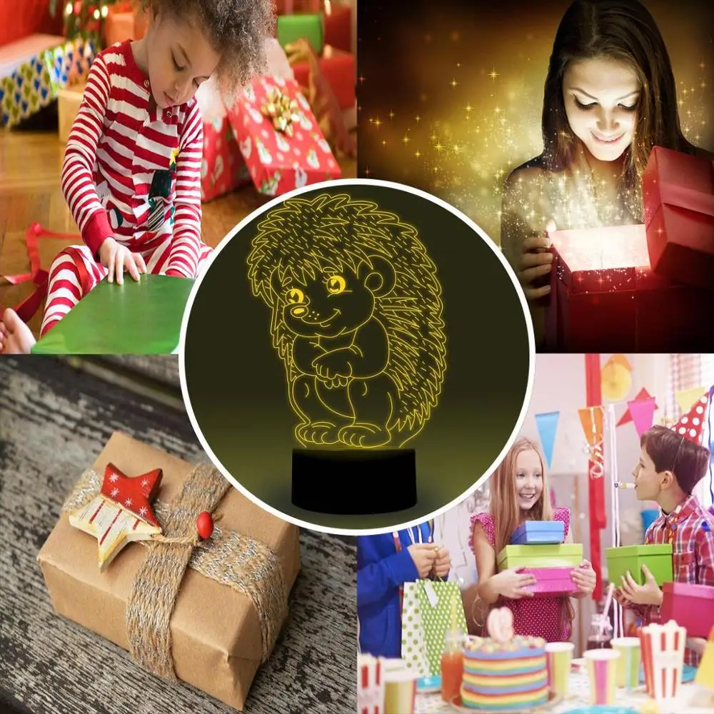 NiteApps 3D сидящий Ежик светодиодный ночник настольная иллюзия Лампа подарок на день рождения приложение/сенсорное управление