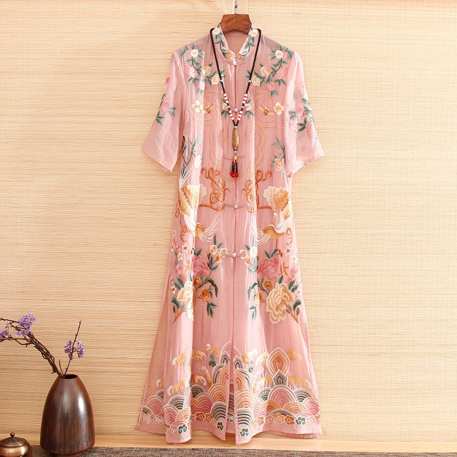 Китайское платье женское в китайском стиле hanfu хлопковый вышитый женский костюм Чонсам народное платье традиционный халат костюм