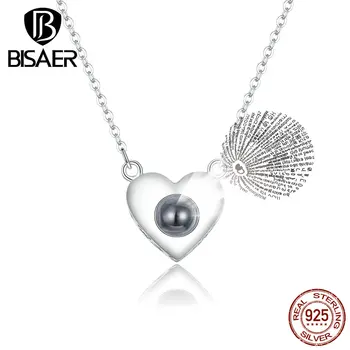 

Love Language Collars BISAER Authentic 925 Sterling Silver Love Heart Shape Pendant Necklaces for Women Fashion Jewelry EFN143