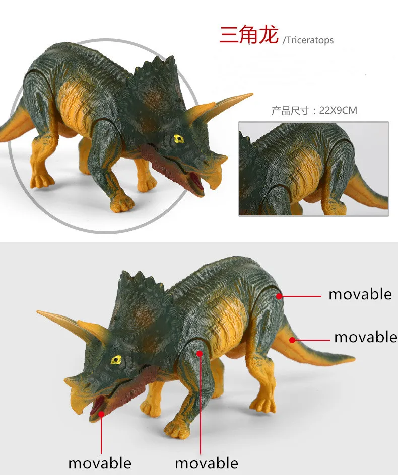 1 шт., 20-28 см, модель подвижного динозавра, Парк Юрского периода, детские игрушки, T-REX, трицератопс, Брахиозавр