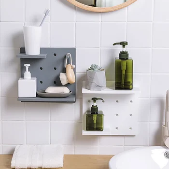 

Wall Shelf For Home Use With Sticker Pegboard Hooks Bathroom Storage Tool DIY
