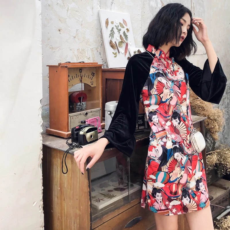 Китайское свадебное платье женское длинное с коротким рукавом cheongsam Золотое китайское традиционное платье женское qipao для свадебной вечеринки - Color: color1